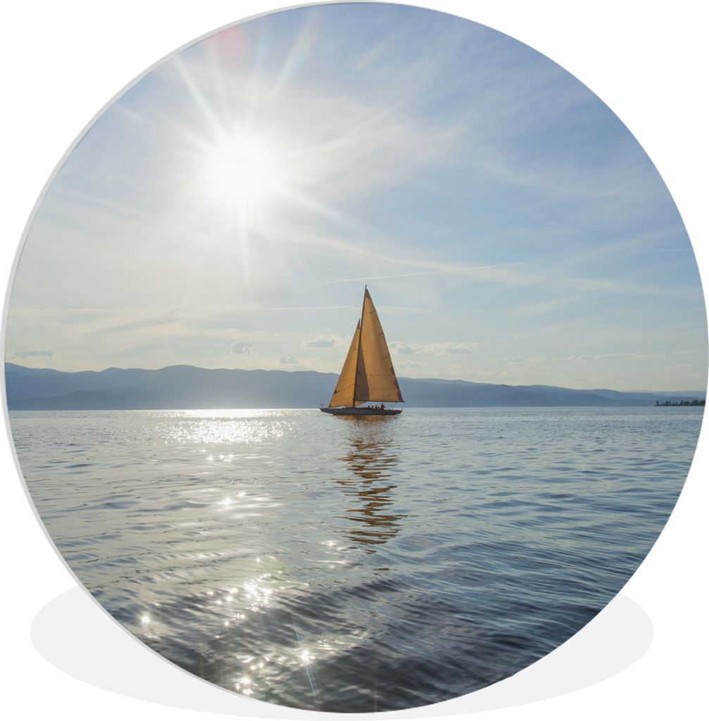 MuchoWow Rundes Wandbild - Runde Bilder Segelboot - See - Berg Ø 30 cm Kreis Wanddekoration Kunststoff - Wandkreis - Wandschmuck - Schlafzimmer ...