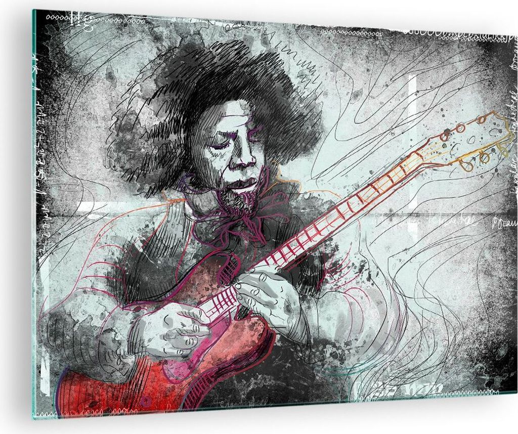 Bilder auf glas - Lied Gitarre Künstler Instrument - 70x50cm - Glasbilder - Wandbilder - Kunstdruck - zum Aufhängen bereit - Wanddekoration aus G...
