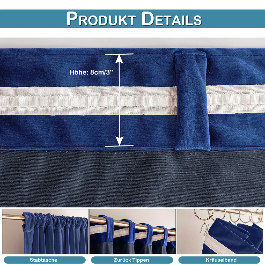 Tende Velluto Blu Scuro 132x244cm | Set 2 Pezzi Soft Touch Blackout - 5