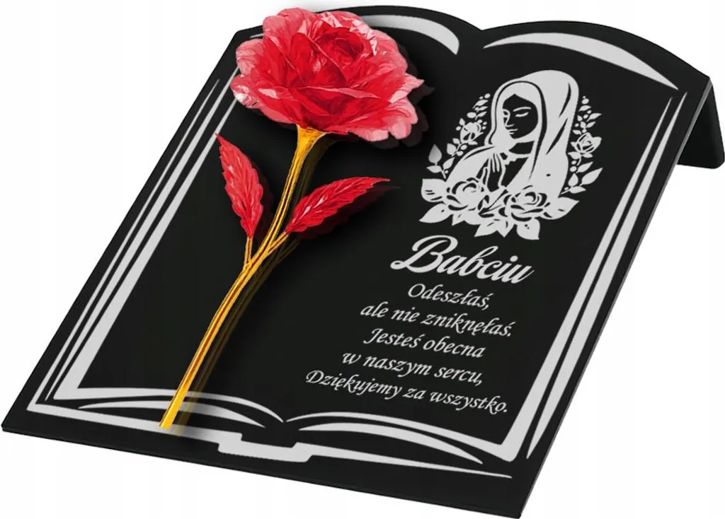 Livre funéraire Rose éternelle rouge 21 cm en résine haute résistance