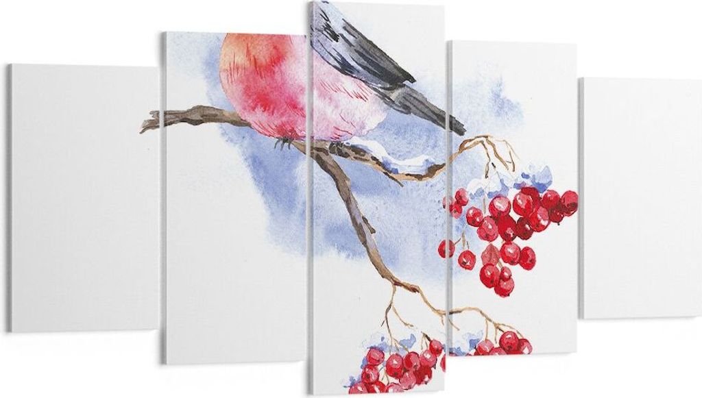 Bild auf Leinwand - Leinwandbild - 5 Teile - Dompfaff auf Zweig - 160x85cm - Wand Bild - Wanddeko - Wandbilder - Leinwanddruck - Bilder - Wanddekor...