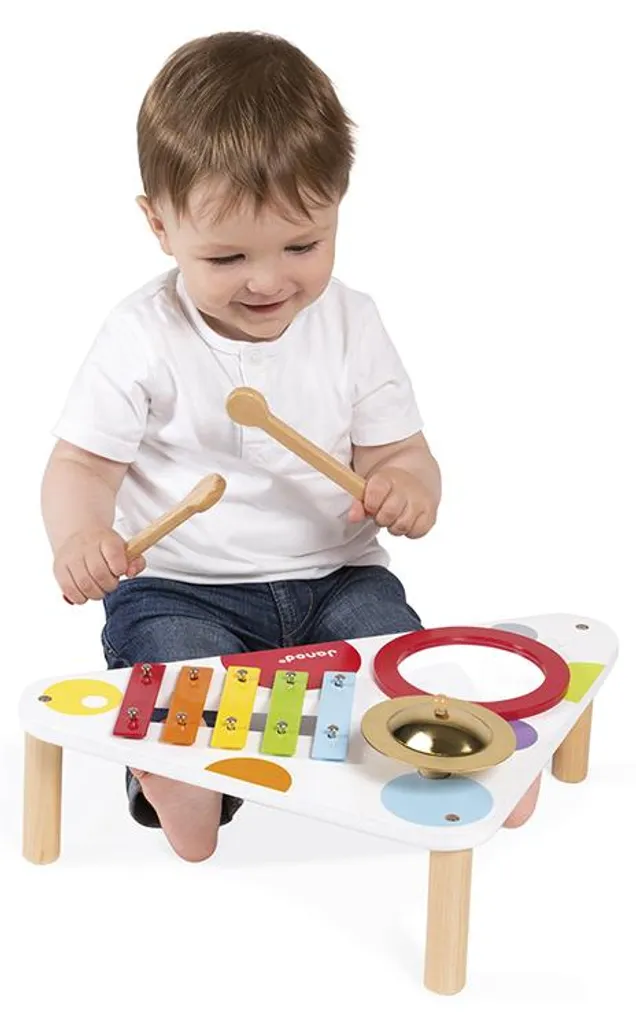 Janod Table à Musique Multicolore Confetti - Support Bois 4 Instruments - 10