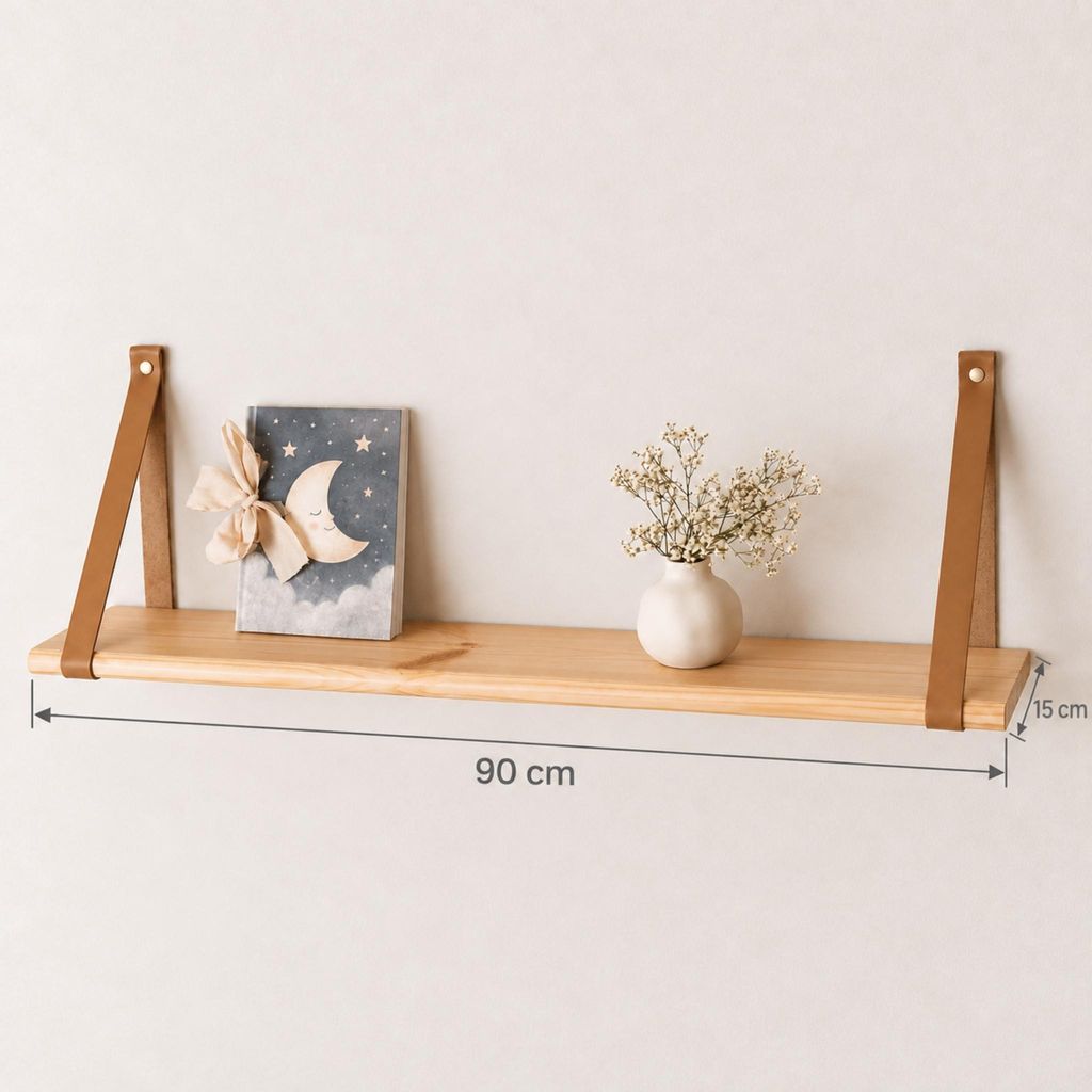 leg&go Étagère flottante 90x15cm, en bois avec lanières en Image du produit 