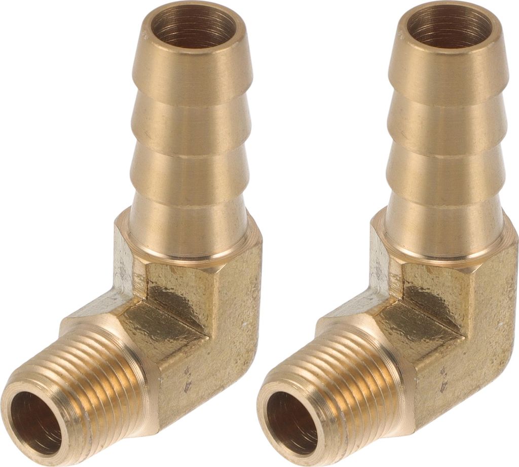Messing Schlauchstutzen 3/8" 1/8"NPT 90 Grad Männlicher Winkelverbinder für Luft Wasser Öl Gas Kraftstoff 2 Stück Goldton