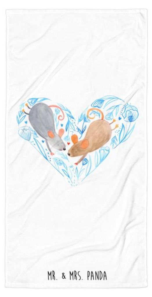 Mr. & Mrs. Panda Strandtuch Mäuse Herz - Weiß - Geschenk, Freundin, Reisehandtuch, Großes Badehandtuch, Love, für Immer, Duschtuch, Maus, Handt...