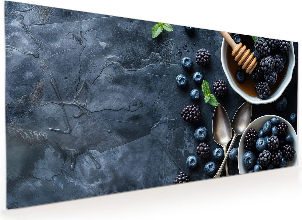 Küchenrückwand Spritzschutz Glas mit Motiv Blaubeeren Stillleben 40 x 40 cm