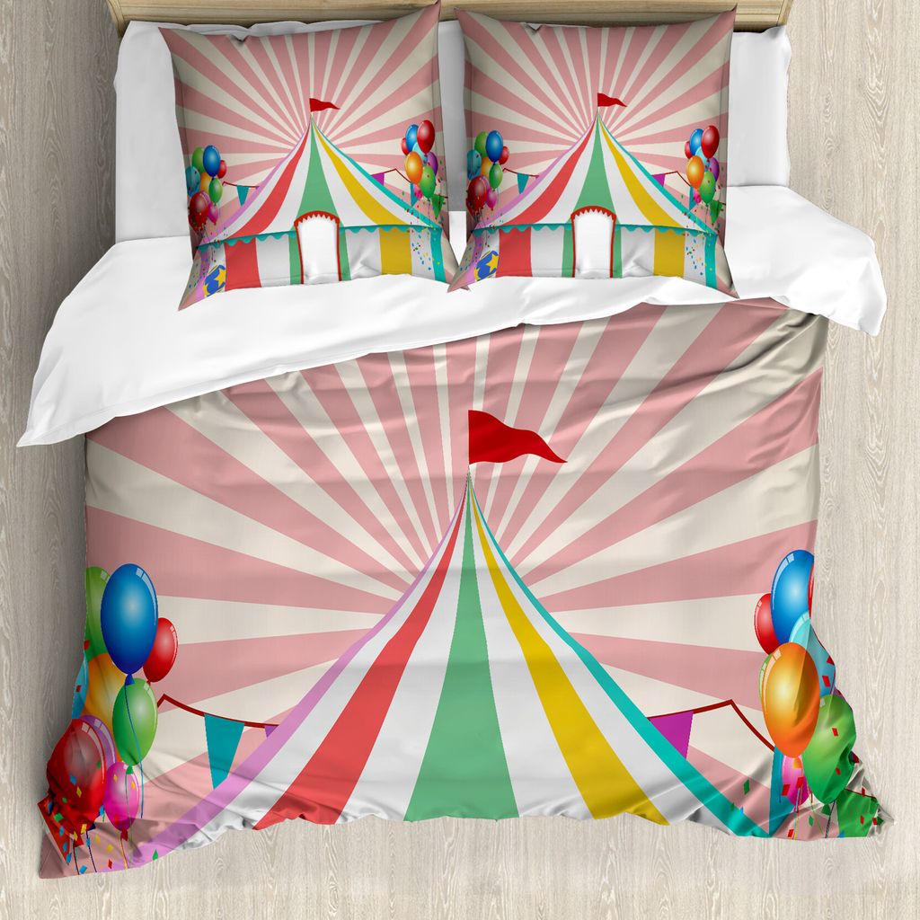 ABAKUHAUS Zirkus Bettbezug, Weinlese-Zirkus-Ballone, Milbensicher Allergiker geeignet mit Kissenbezügen, 155 cm x 220 cm - 80 x 80 cm, Mehrfarbig