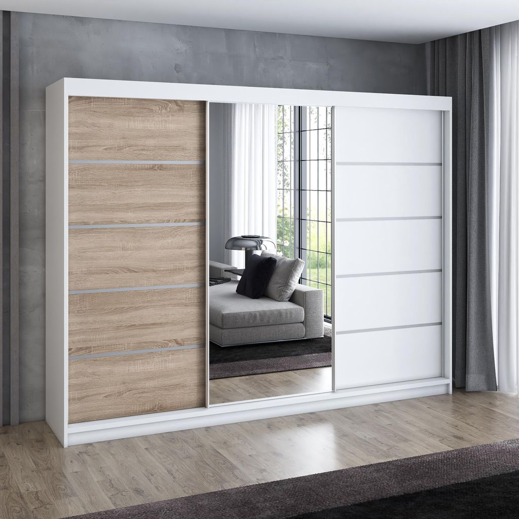 Schwebetürenschrank 200 cm, 3-türig, mit Spiegel & 4 Produktbild 