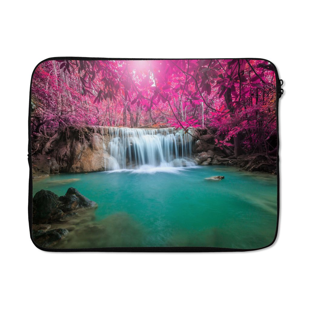 MuchoWow Laptop Hülle 17 Zoll Laptoptasche Wasserfall - Baum - Rosa - Natur - Zipper - Schutzabdeckung
