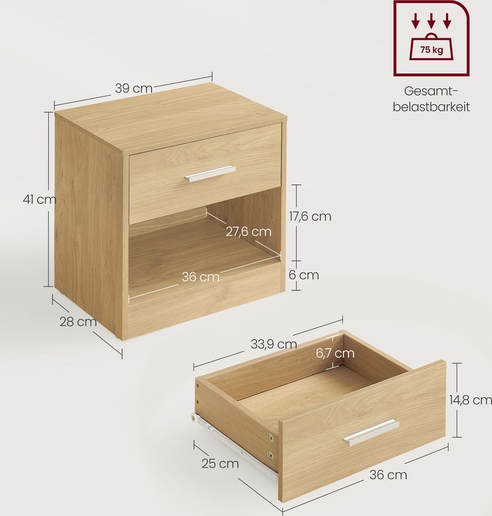 VASAGLE Nachttisch, Beistelltisch, mit Schublade, Griff, Produktbild 5