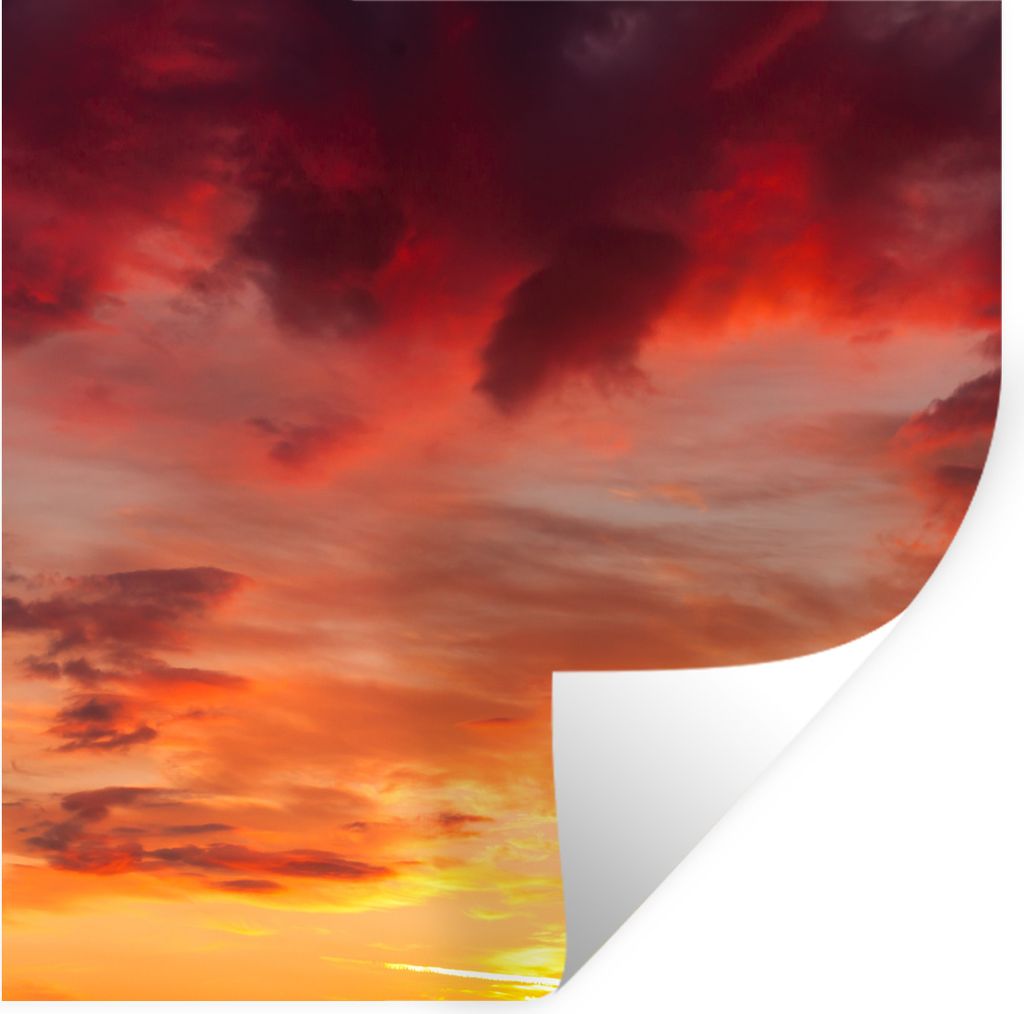 MuchoWow Wandtattoo Wandsticker Wandaufkleber Wolken - Sonne - Rot 100x100 cm Selbstklebend und Repositionierbar - Wierderverwendbar - Selbstklebend