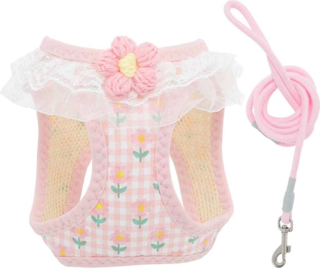 Hundegeschirr Und Leine Set Für Welpen, Magic Tapes Haustiergeschirr Verstellbare Schnüre Kein Ziehen Leicht Und Weich Mit Blumenmuster Für Spaz...
