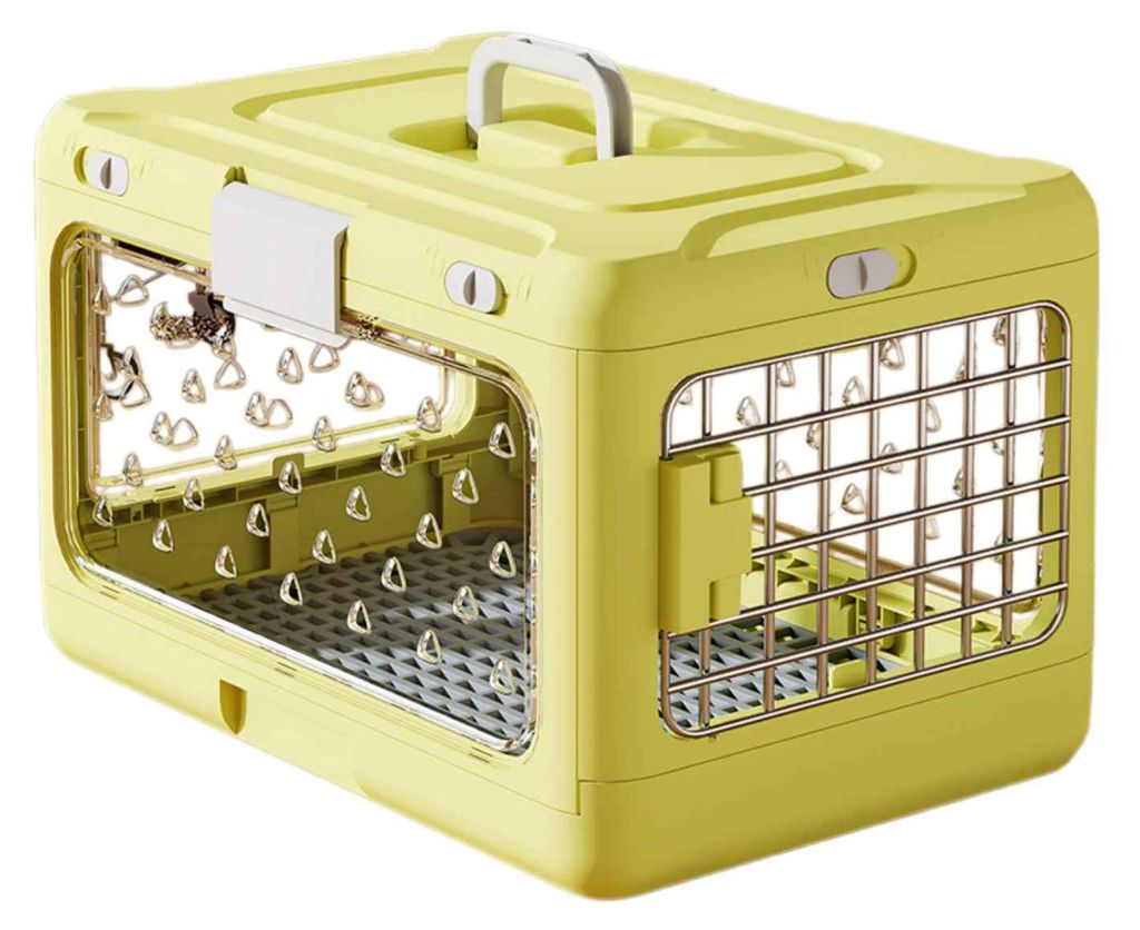 Zimilo Faltbare Haustier-Transportbox für Katze und Hund, Pet Carrier mit transparentem Fenster, Belüftung, Metallgitter und Urinmatte, Gelb