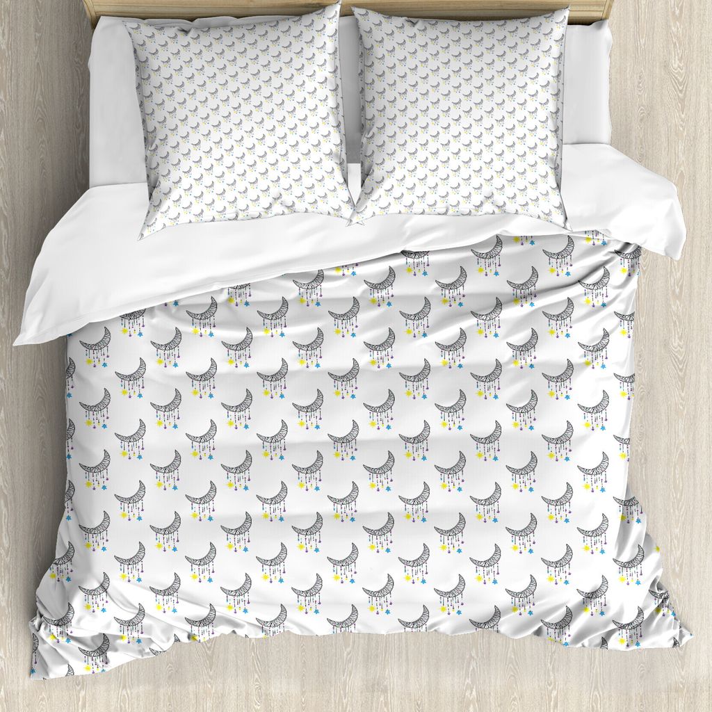 ABAKUHAUS Mond Bettbezug, Stern verziert Feiertags, Milbensicher Allergiker geeignet mit Kissenbezügen, 155 cm x 220 cm - 80 x 80 cm, Mehrfarbig