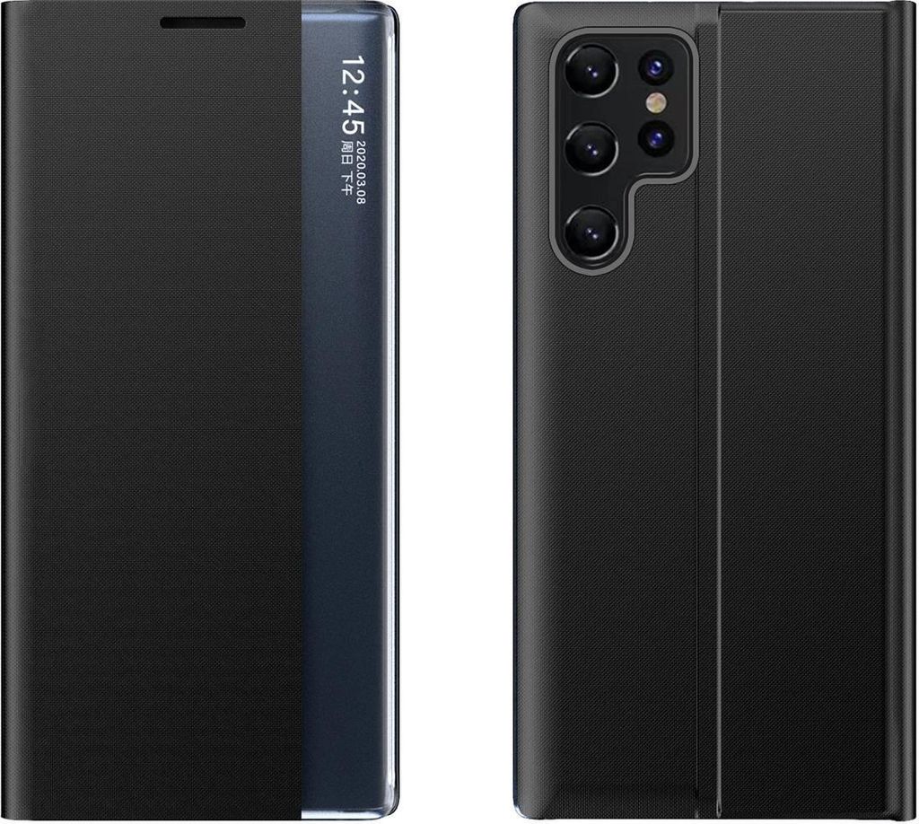 Neues Sleep Case für Samsung Galaxy S24 FE mit Klappe und Ständer - Schwarz