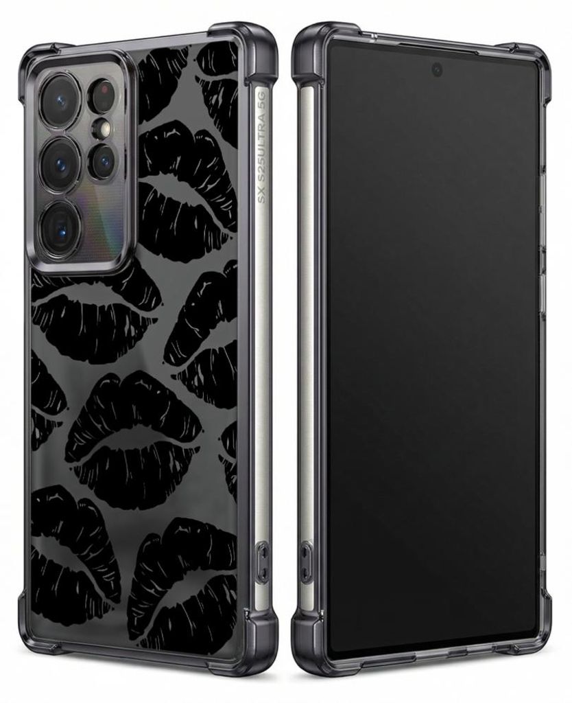 Personalisierte Hülle mit Bild für Samsung Galaxy S22 Ultra Elektroplattiert TPU Stoßdämpfer Handyhülle mit Schwarzes Lippenabdruck-Musterdesign