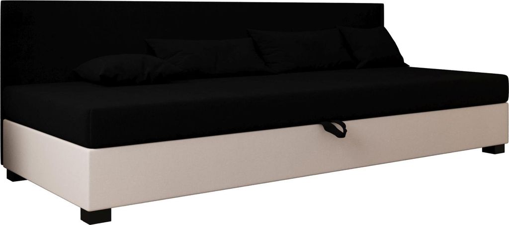 AURA SOFA Boxspringbett TILIA BIZ 120x195 Komplett-Set mit Bonell Matratze, Polsterbett mit Bettkästen - Hellbeige/Schwarz, SAWANA 01/14