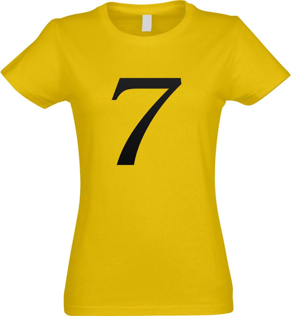 Kiwistar - T-Shirt tailliert - Damen - gelb - Zahl 7 - Zahlen Nummern - mit Motiv Bedruckt - Funshirt Design - Sport - Freizeit - Damen - L