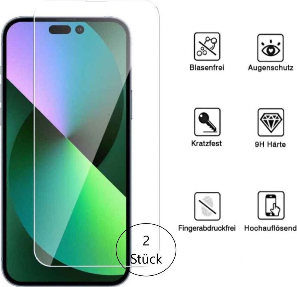 2 Stück Panzerglas für Apple iPhone 16 Pro Max (9,7 Zoll) HD Display Schutzglas Bildschirm Schutzfolie