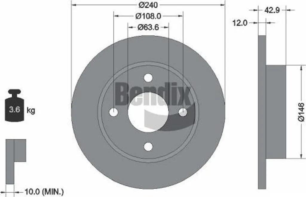 Disque de frein Bendix BDS1191 pour Ford Fiesta et KA - Qualité Origine