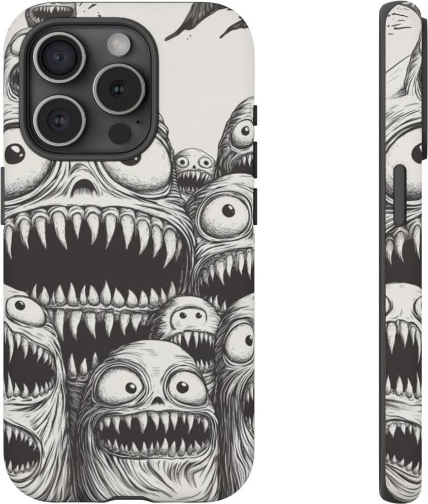 Schleimige Monsterköpfe im Linienstil – Hülle Kompatibel mit iPhone 15 Pro