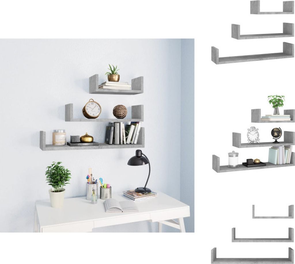 vidaXL Wandregal 3 Stk. Betongrau Holzwerkstoff - Wandregale