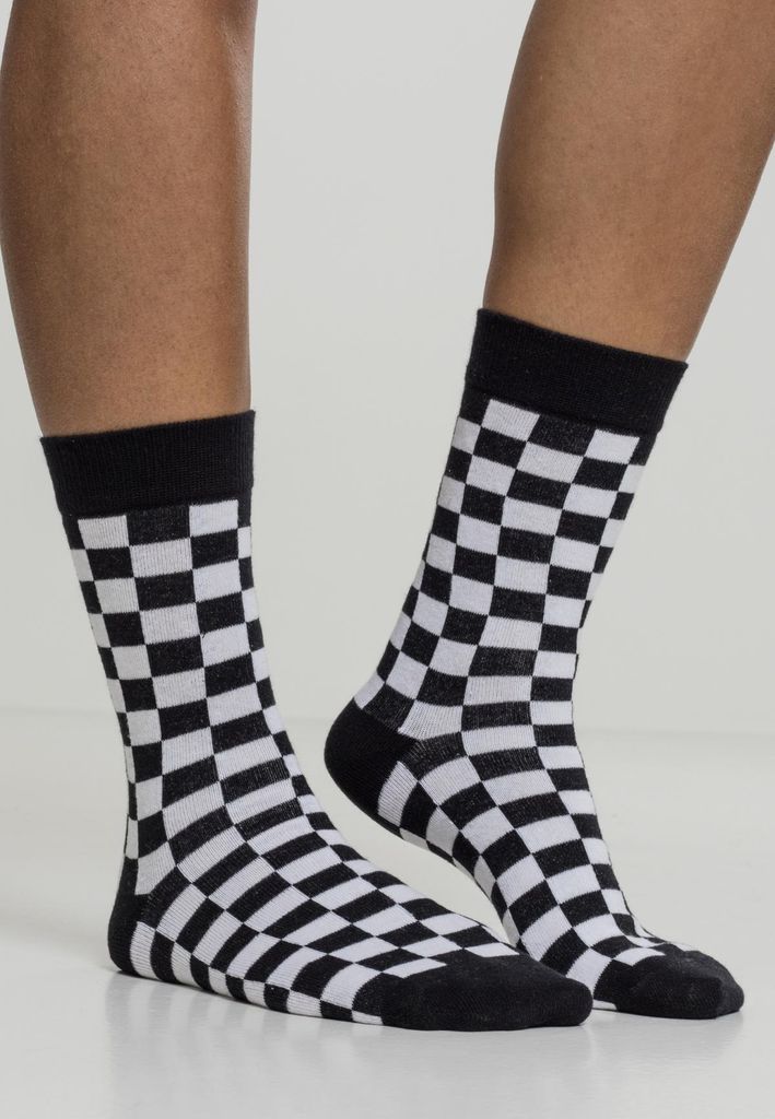 Urban Classics TB2162 | Checker Socks 2-Pack - Farbe: Black/White - Größe: 43-46