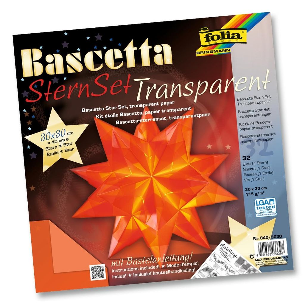 folia Bastelset Bascetta Stern Ø40cm 115g/m² orange 30x30cm Produktbild 