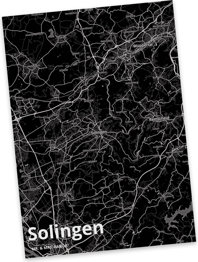 Mr. & Mrs. Panda Postkarte Solingen - Geschenk, Ansichtskarten, Postkarten, Grußkarte, Stadt, Dorf Karte Landkarte Map Stadtplan, Ansichtskarte, b...