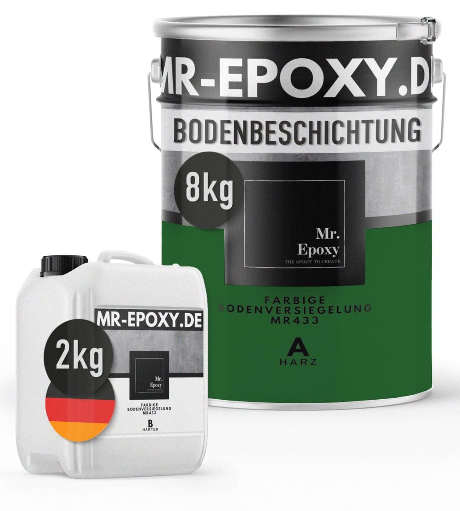 Mr. Epoxy Epoxidharz Bodenbeschichtung (10 kg, RAL 6002 Laubgrün) - 2K Betonfarbe für Garagen, Keller & Werkstatt Boden - Flüssigkunststoff Epox...