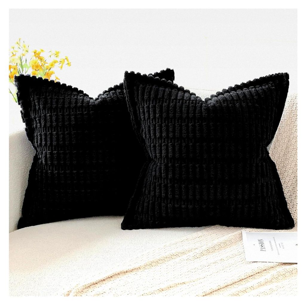 2er Set Kordsamt Kissenbezüge Dekorative Sofakissen für Wohnzimmer und Schlafzimmer Schwarz, 45x45cm