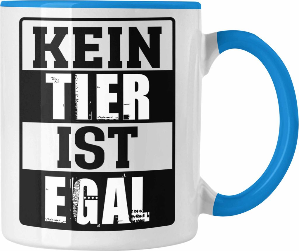 Trendation - Veganer Geschenk Lustige Tasse Vegetarier Geschenkidee Tasse Lustig für Geschenkset und Geschenkbox Kein Tier Ist Egal (Blau)
