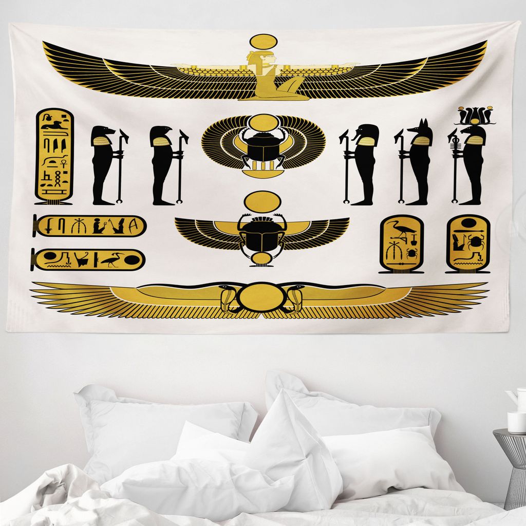 ABAKUHAUS ägyptisch Wandteppich, mythische Geist aus Weiches Mikrofaser Stoff Waschbar ohne Verblassen Digitaldruck, 230 x 140 cm, Gelb Schwarz
