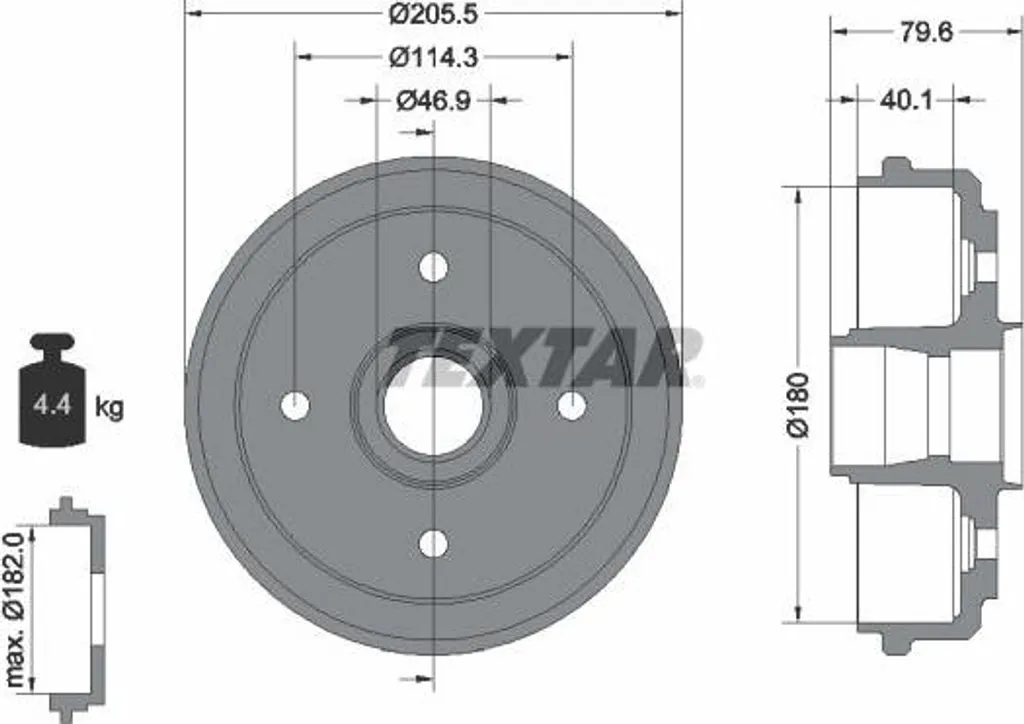 Tambour de frein TEXTAR 94026200 pour Daewoo Matiz et Chevrolet Spark