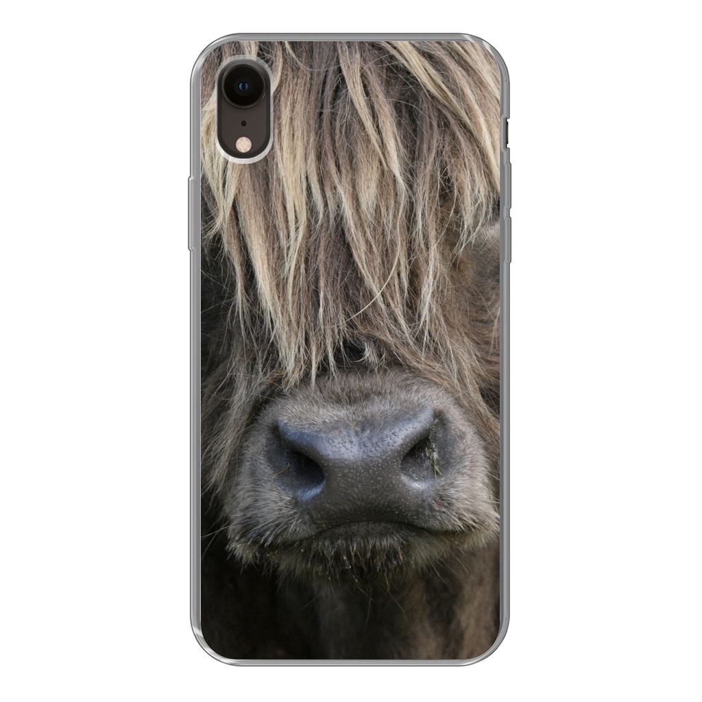 MuchoWow Handyhülle Schutzhülle Hülle für iPhone XR Schottischer Highlander - Braun - Nase Silikon Softcase Handy Hülle - Schutzdeckel