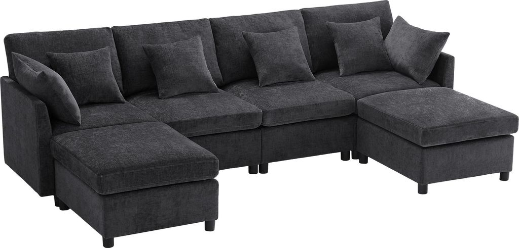 Big-Sofa mit Rückenkissen, Zierkissen und loser Kissen, 6-Sitzer Sofa, L-Form, U‐Form, Chenille Bezug