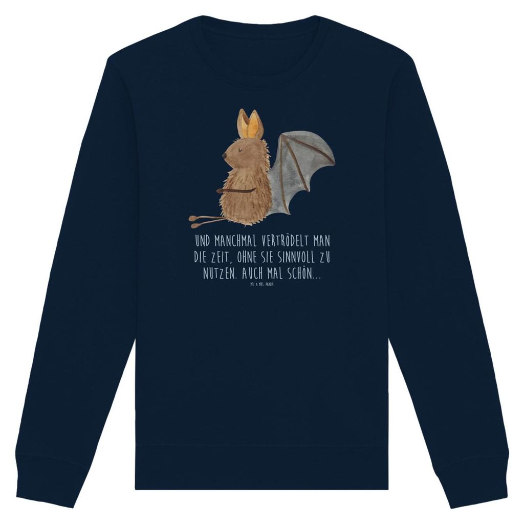 Mr. & Mrs. Panda Bio Baumwoll Pullover Fledermaus Sitzen Größe S - French Navy - Geschenk, Lustige Sprüche, Sweater, Sweatshirt, Pulli, Flederm...