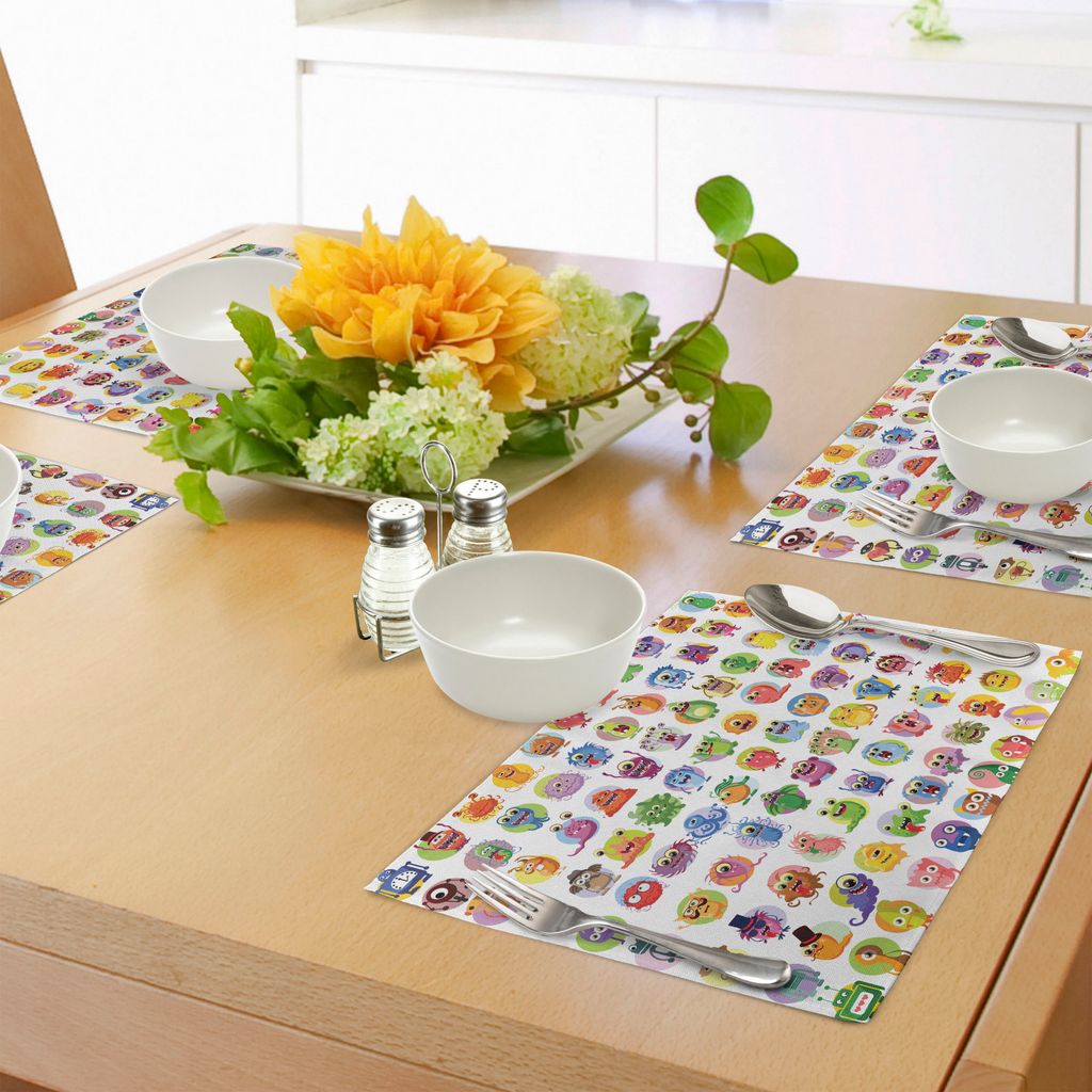 ABAKUHAUS Animation Platzmatten, Niedliche kleine Grafik Baby Mosters ideal für Kinder Kinderzimmer Zimmer farbige Cartoons Kunst, Digitaldruck au...