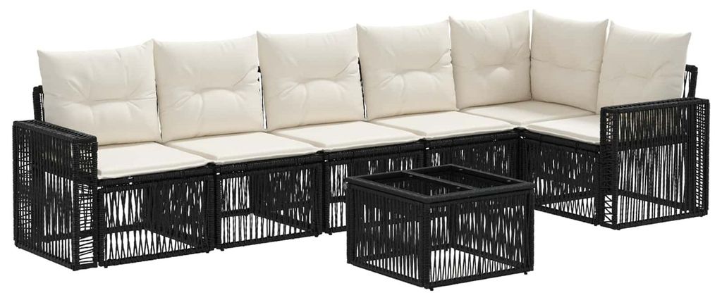 Gartensofa-set 7 pcs Schwarz und Cremeweiß Poly-Rattan