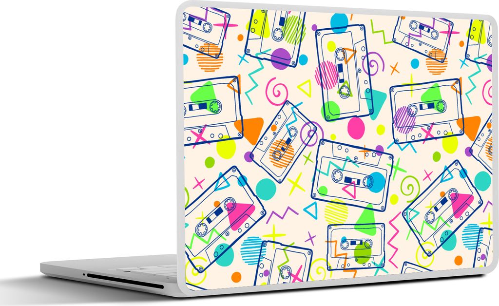MuchoWow Laptop Aufkleber Sticker Cover Muster - Retro - Kassette - 1980er Jahre 36.5x27.5 cm - Laptop-Sticker