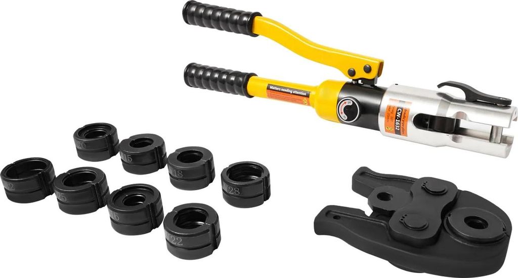 Hydraulische Crimp- und Presszange - Rohrpresswerkzeug - U-Pressbacken U16–U32 - V-Pressbacken V12–V28 - Für Kupferrohre - Sechskant-Verpressu...