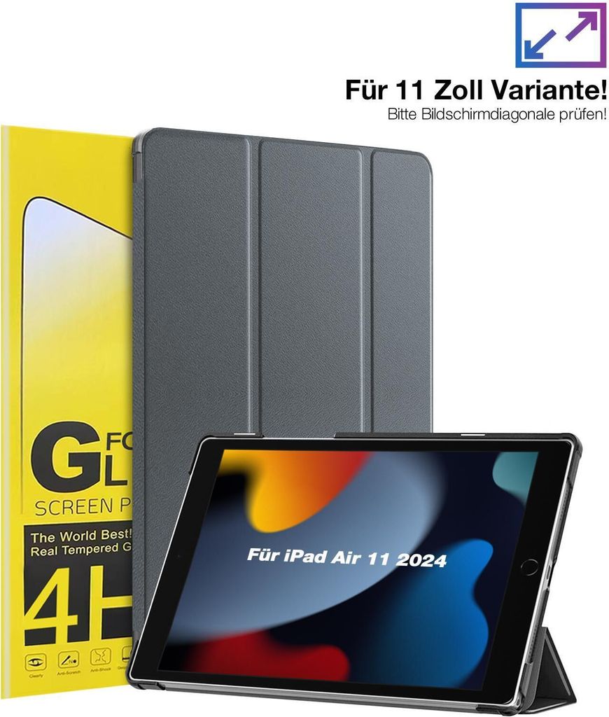 Schutzhülle + 2x 4H Displayfolie für Apple iPad Air 6. Gen 11.0 Zoll Cover Case Schutz Tablet Farbe: Grau