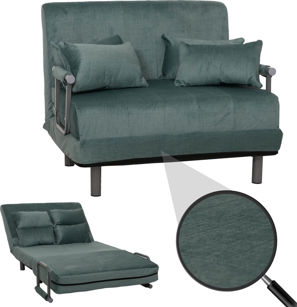 Schlafsessel HWC-K29, Klappsessel Schlafsofa Gästebett, Liegefläche 190x100cm, Stoff Chenille (370g/m²) blau-grün