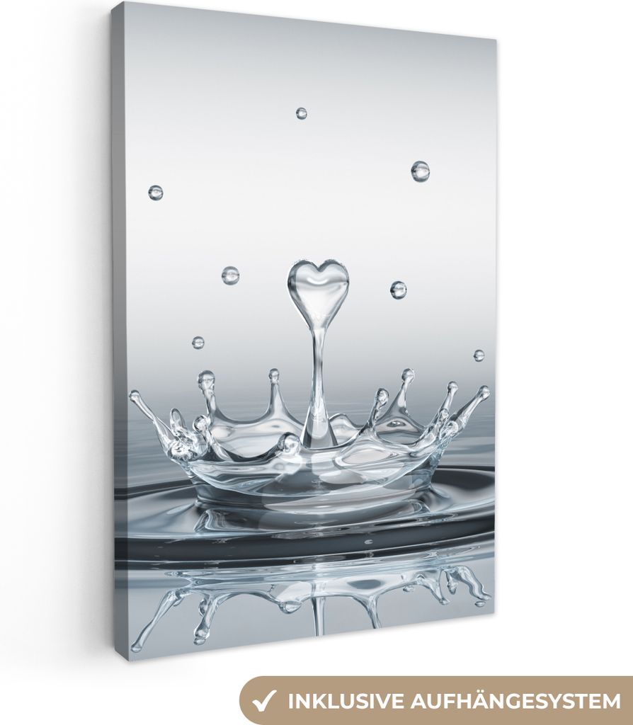 MuchoWow - Leinwandbilder - Abstrakt - Modern - Wasser - Herz, Wandbild, Wanddeko Bilder Wohnzimmer, 80x120 cm