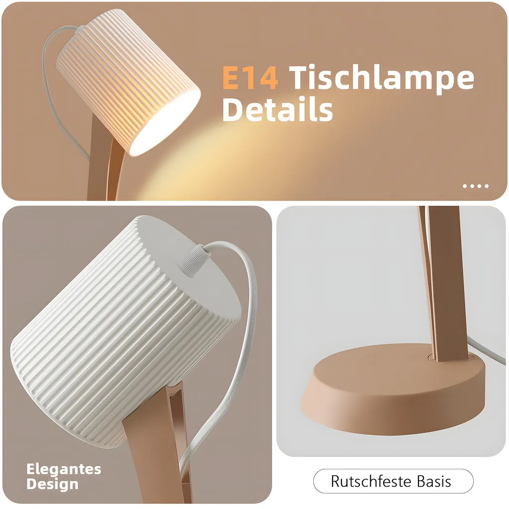 Lot de 2 Lampes de Table Brun E14 : Éclairage Doux pour Table de Nuit - 6