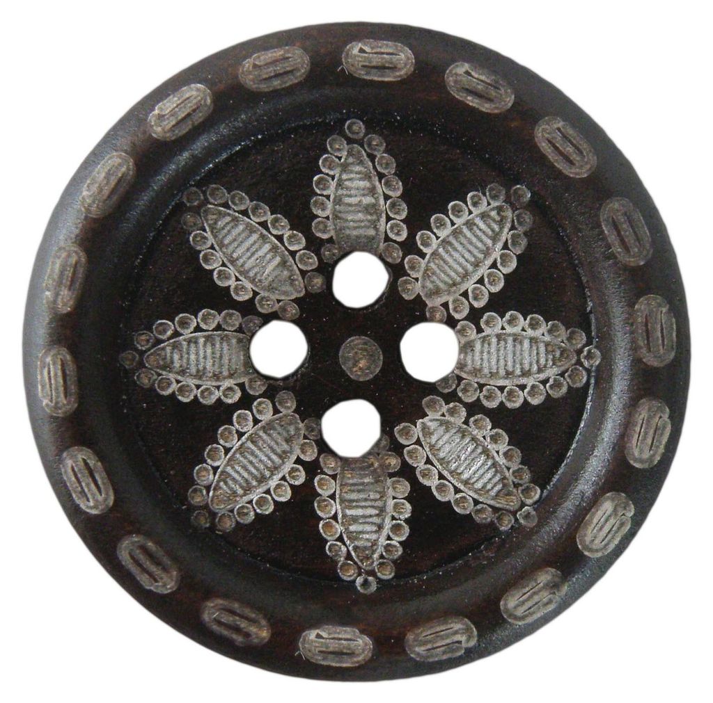 5 Holzknopf rund 25 mm dunkelbraun Flower - Motiv