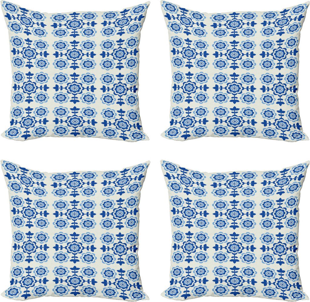 ABAKUHAUS skandinavisch Kissenbezug Set (4 Stück), Blooming Blütenblätter, Moderner Doppelseitiger Digitaldruck, 40 cm x 40 cm, Blau Elfenbein B...