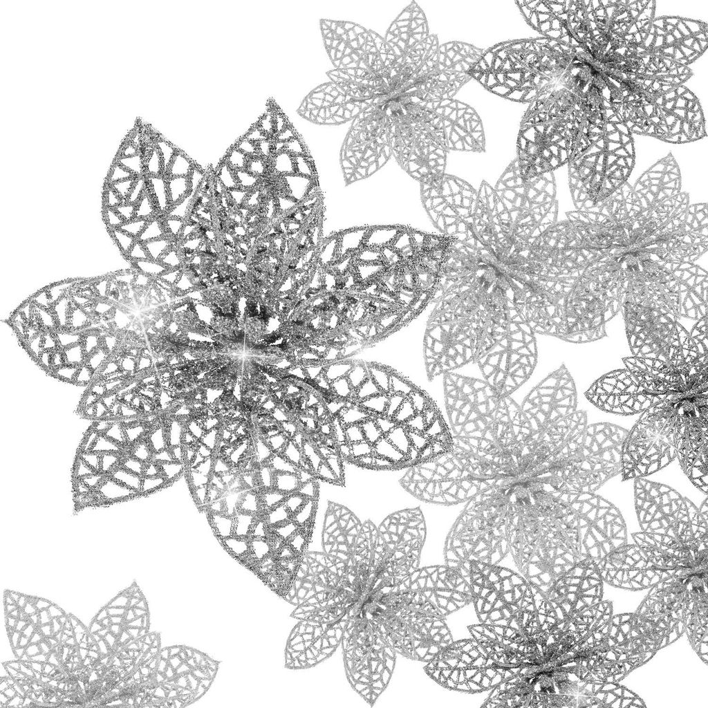 24 Stück Weihnachtsstern Ornamente Gold - Funkelnde Weihnachtsbaum Deko Mit Glitzer