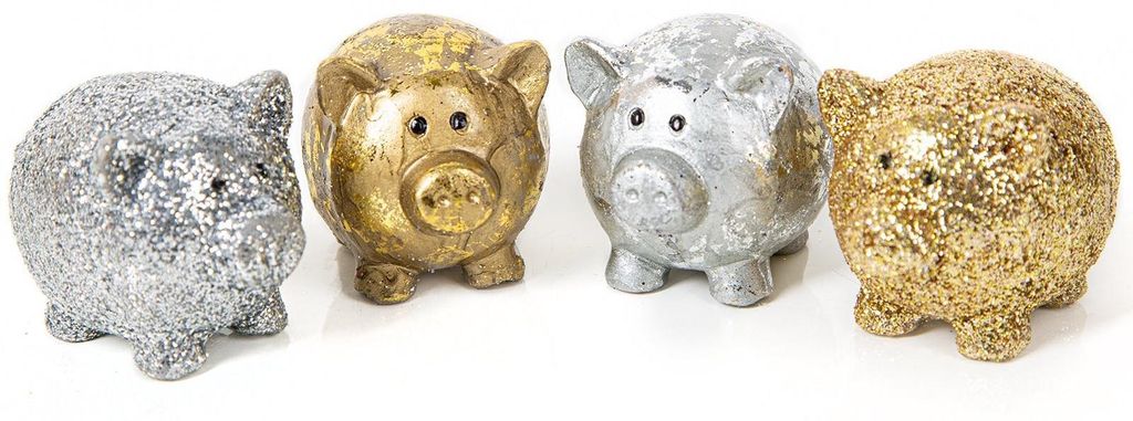 4 Glücksschweine Silber Gold Glücksbringer 2024 Silvester Neujahr 5 cm