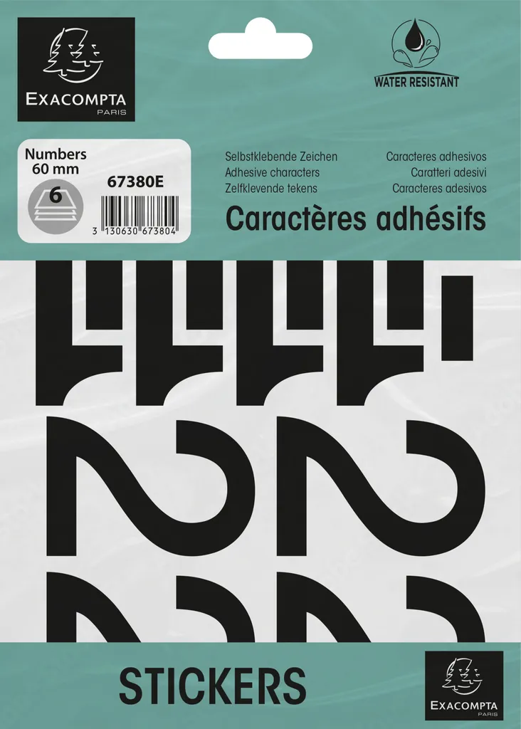 Chiffres Autocollants Noirs 60mm Exacompta 67380E pour Signalétique - 10p